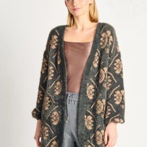 Maeve by Anthropologie Black and Tan Floral Cardigan Holiday Sweater